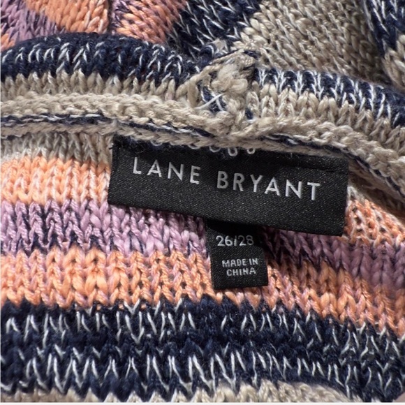 Lane Bryant Knit Striped Sweater Summer Coastal Hoodie Tan, Plus Size 26W/28W/4X - Picture 7 of 10